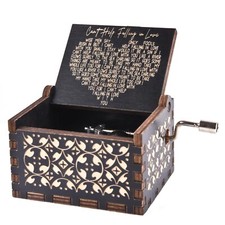 Can't Help Falling in Love Wood Music Box, Antique Engraved Musical Boxes Cas...