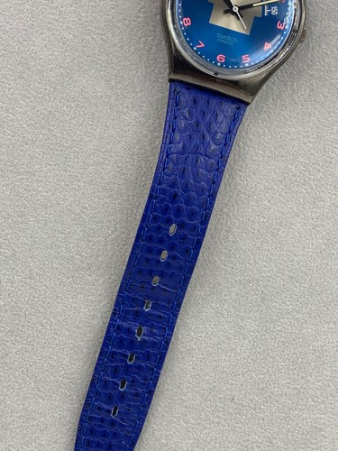 Swatch Watch Blue Tune GX119 leather 34mm 1990 unisex working new batter vintage - Picture 6 of 10