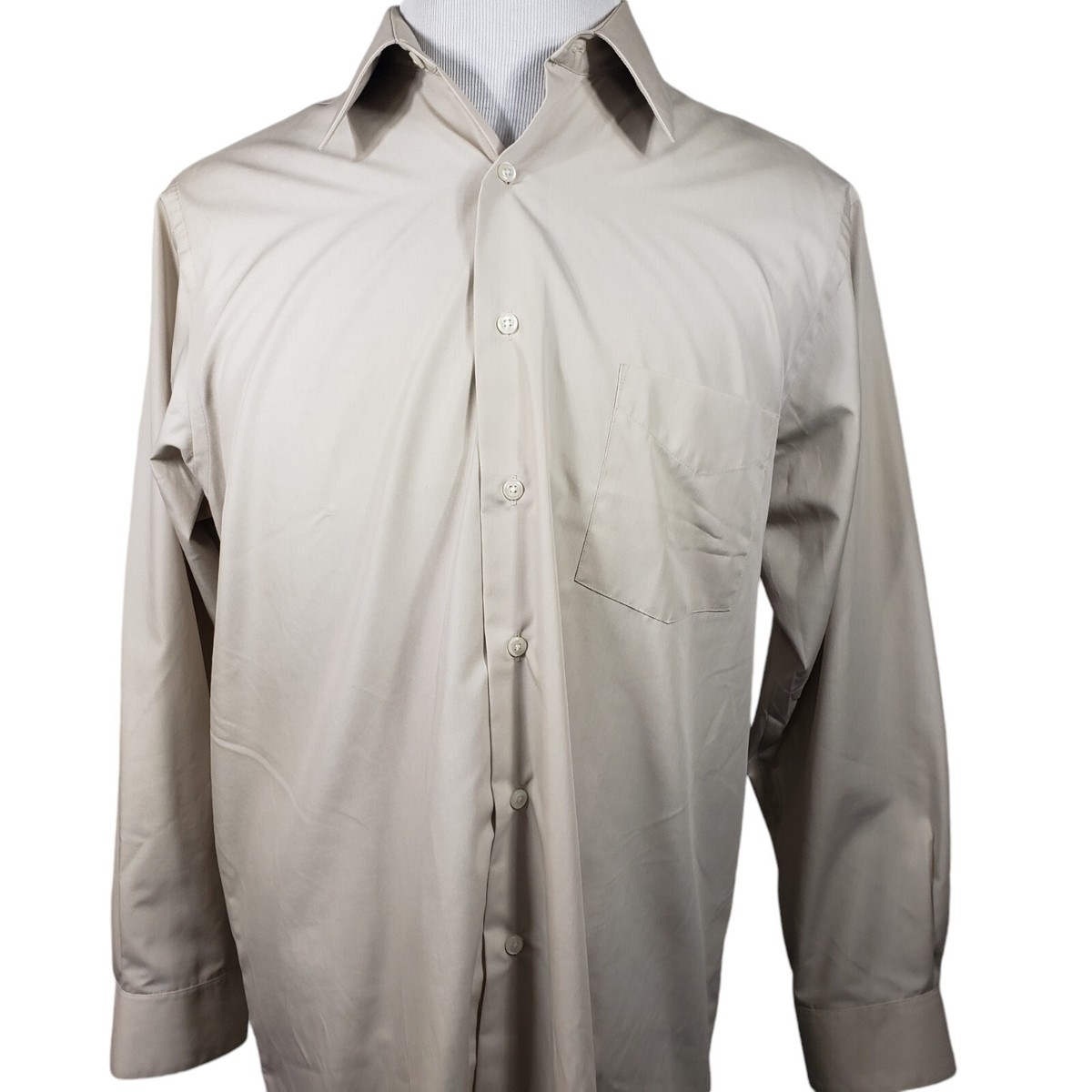 Van Heusen Dress Shirt Mens L16 32-33 Regular Fit Long Sleeve Wrinkle Free  Beige | eBay
