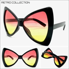 OVERSIZED EXAGGERATED RETRO SUN GLASSES Huge XL Bow Shape Frame Pink Yellow Lens