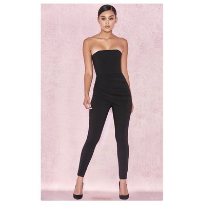 House of CB Solid Black Jumpsuit Strapless Straight Leg Size XS