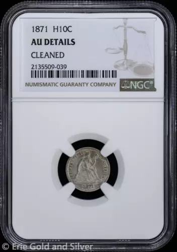 1871 H10C Seated Liberty Half Dime NGC AU Details