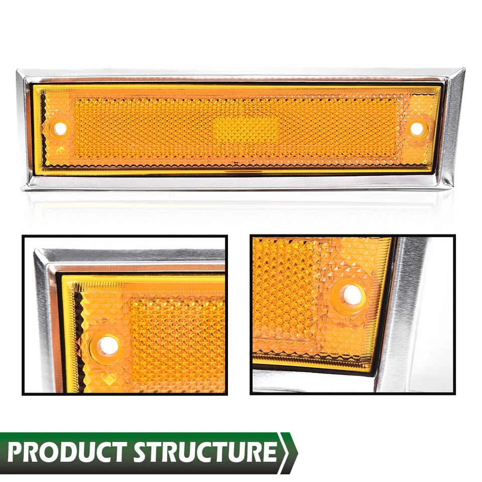 Pair Front Signal Side Marker Lights Amber Fit For 81-91 GMC Chevy Pickup Truck - Image 4 of 4