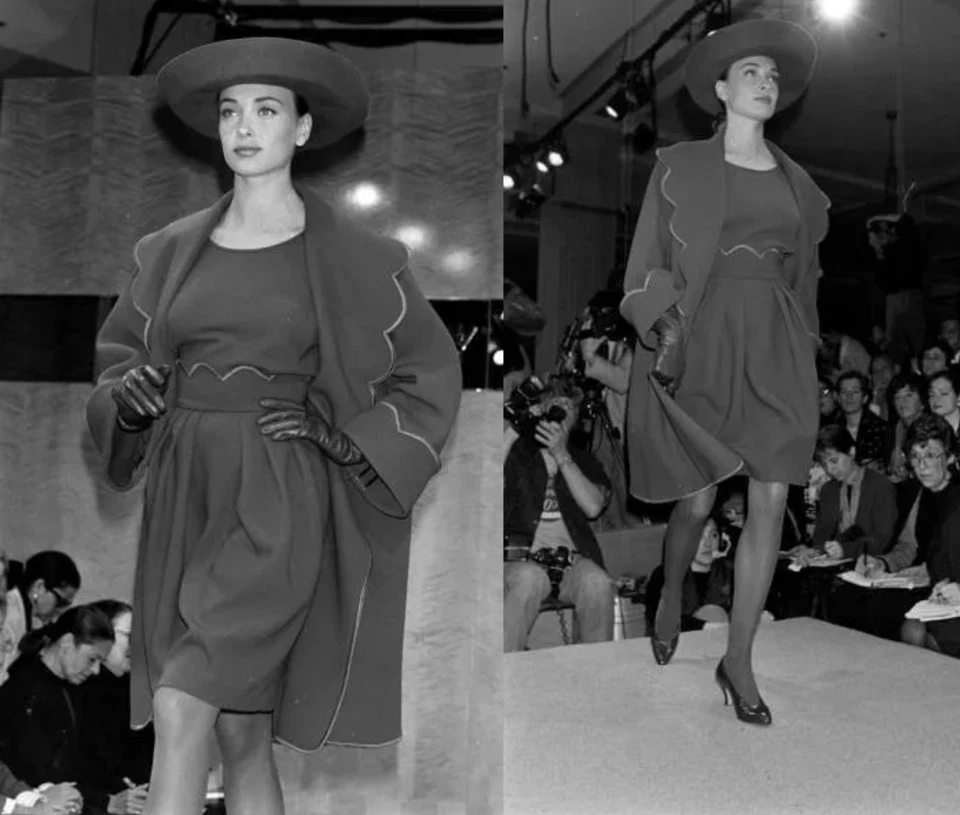 Perry Ellis Vintage Otoño 1988 Lana Festoneada Chaqueta Falda Bufanda Conjunto S Foto 2 de 4