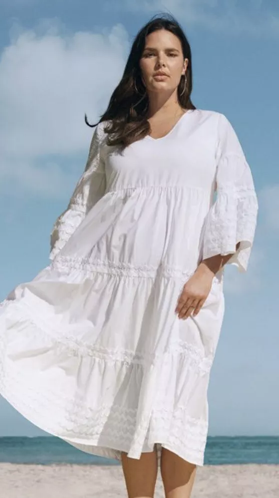 Plus size white cotton dress sale