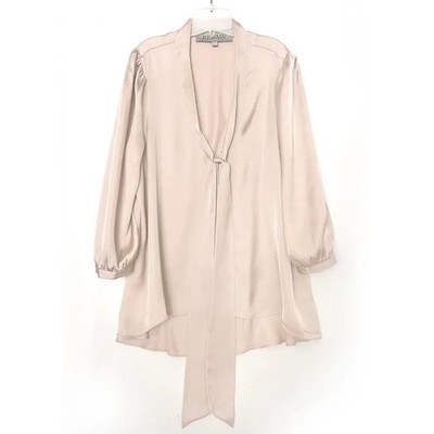 Beige polyester women's blouse. Size XS. 3/4 sleeve. V-neck. Button down