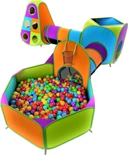 5-Piece Kids Pop up Play Tent Crawl Tunnel and Ball Pit with Basketball Hoop Pla