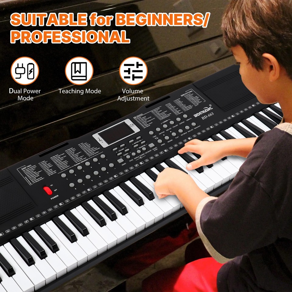 61 Key Electronic Keyboard Piano w/ Lighted Keys, Stand & Bench ...