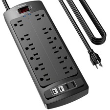 15 Ft Extension Cord Power Strip, Teiobar Surge Protector with 12 AC Outlets ...