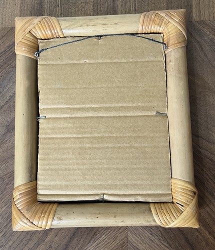 VTG MCM Rattan Bamboo Mirror Vintage Rectangular 12.5x10in Boho Beach Coastal - Picture 5 of 9