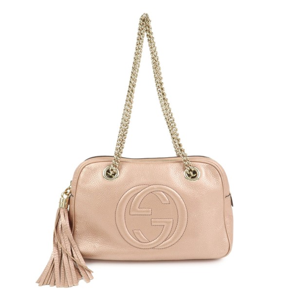 GUCCI SOHO Interlocking G Leather Shoulder Bag Metallic Pink 308983 Auth Used