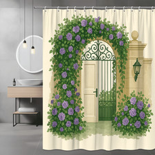 Floral Garden Gate Shower Curtain Purple Roses Artwork