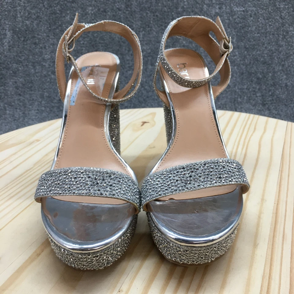 Bar III каблуки женщин 8,5 M плющ платформе лодыжки ремень серебро с открытым носком блок новый - Изображение 4 из 4