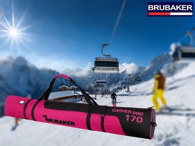 BRUBAKER Ski Tasche Carver PRO Skisack für Ski und Stöcke  Schwarz/Pink