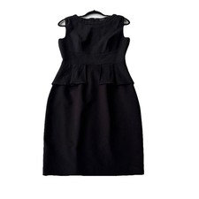 TAHARI Womens Peplum Knee Length Dress Size 10 Black Crew Neck Sleeveless