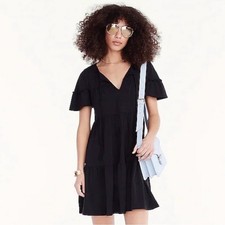 J. Crew Black Broken-In Jersey Tiered Mini Dress Casual Shirt Sleeve: Large