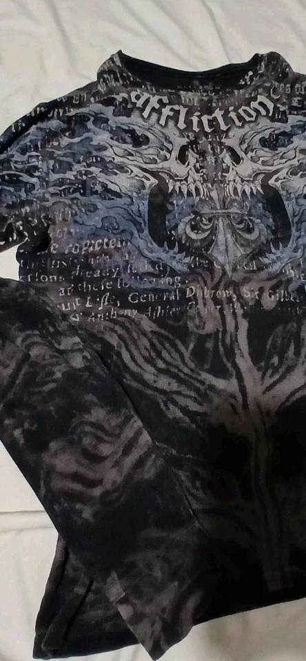 Affliction Y2K Streetwear Hombre’s Vintage Motociclista 2 XL- Manga Larga Calavera Llamas Foto 4 de 4