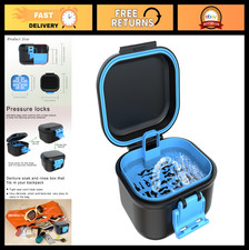 Leak-Proof Denture Case  Retainer Cleaning Cup - Soaking Storage, Black  Blue