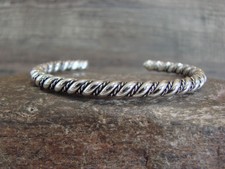 Native American Navajo Indian 3/16" Twisted Sterling Silver Bracelet by Tahe