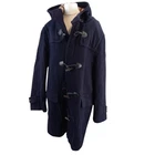 DAKS Duffle Coat 50 Size Large Navy Blue Wool Hooded Toggle Coat Checked Lining