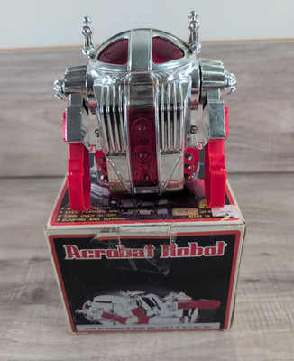Acrobat Robot, Battery Operated, Silver Chrome by Horikawa w/ Box ( FOR PARTS )