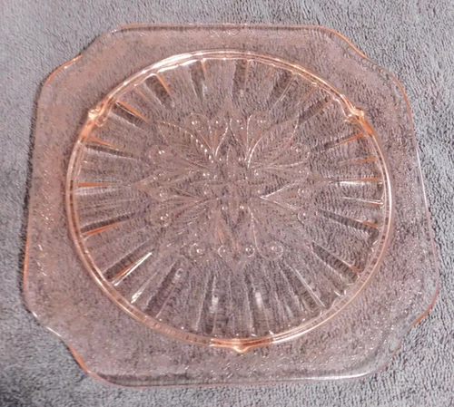 Depression Pink Jeannette Glass Adam pattern Footed Cake Plate