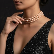 Pearl Choker Necklace Multi 3 Strand Faux Pearl Choker Necklace Handmade Jewelry