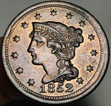 1852 Large Cent Matron Braided Hair 1C CHOICE US Copper Coin CC30488