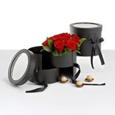 2 Tier Premium Round Flower Box with Lid 7.8 Inch Black for Arrangements