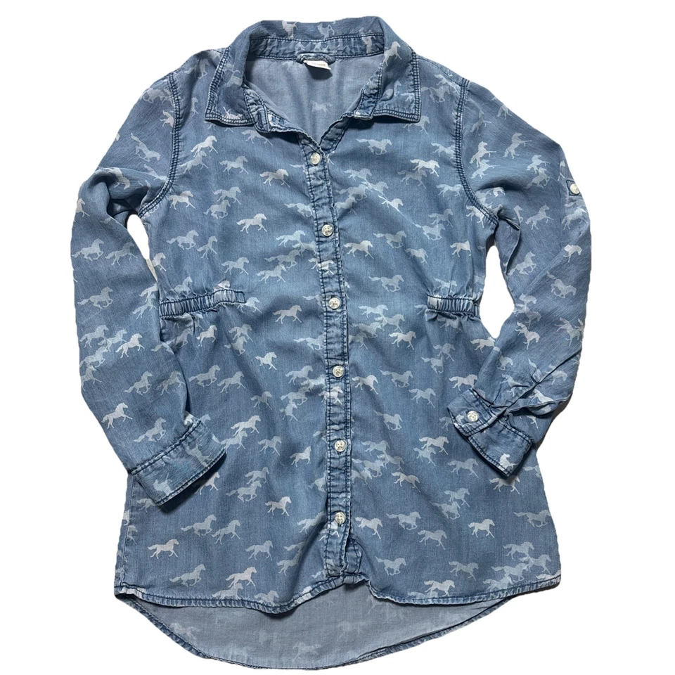 Gymboree Niñas L 10-12 Denim Camisa Vestido y Pantalones Cortos Conjunto Vaquera Rodeo Ecuestre Foto 2 de 4