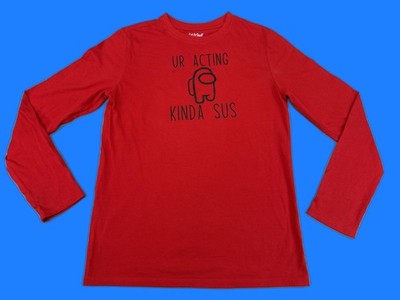 Cat Jack Among Us Long Sleeve Graphic Tee Shirt XL Red Crewneck Cotton Blend