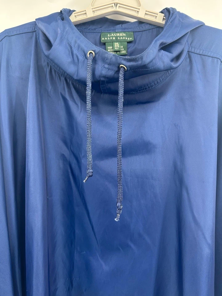 Винтажный LAUREN RALPH LAUREN темно-синий дождь пончо Slicker с капюшоном плащ куртка - Изображение 4 из 4