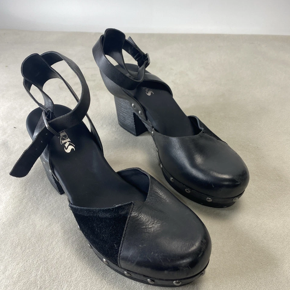 KORKS “Sex in the City” Chunky Heels Black Leather Mary Jane Clogs Studs Size 8 - Image 2 of 4