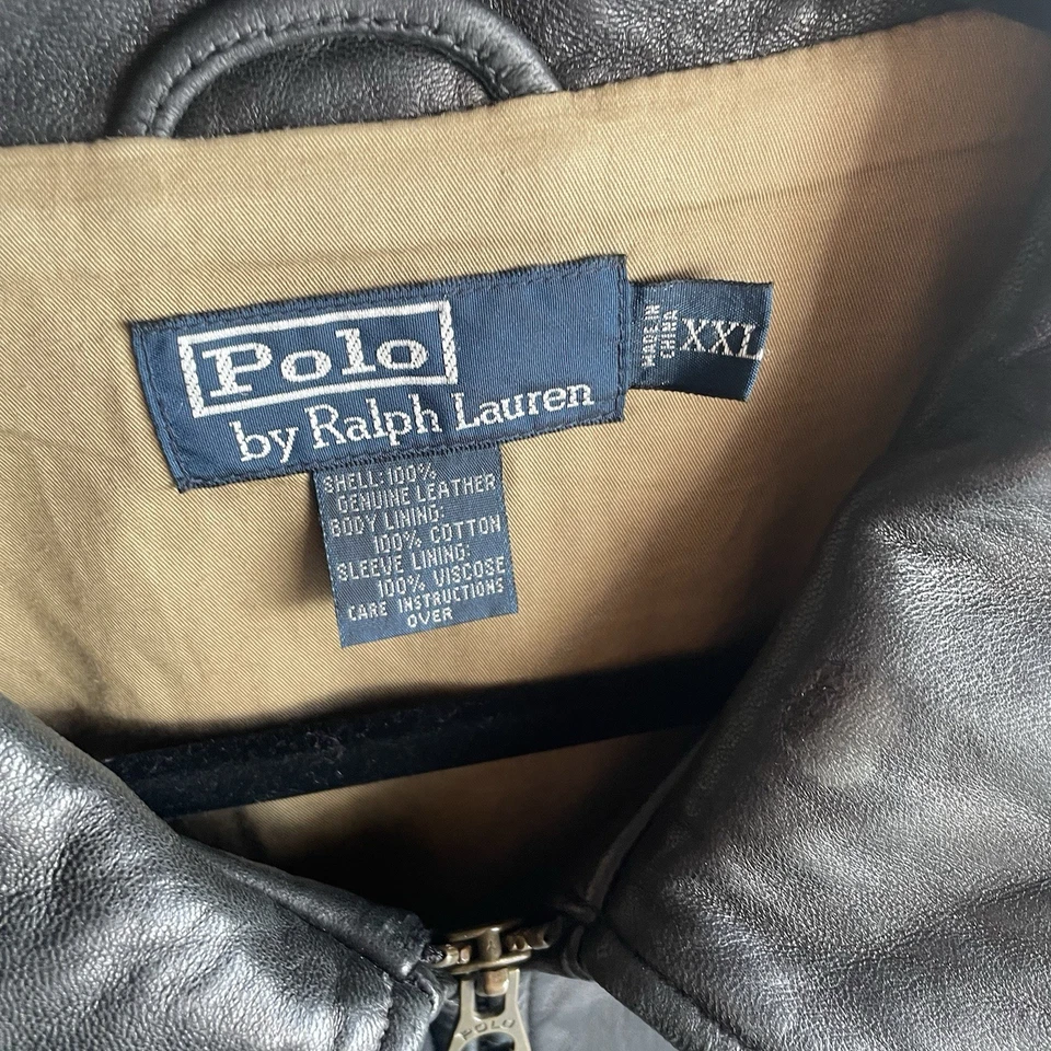 Jaqueta Polo Ralph Lauren Masculina XXL Couro Preto Zíper Completo Forrado Casaco Vintage - Imagem 3 de 4