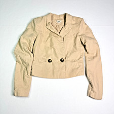 Jason Wu Linen Blend Blazer Jacket Womens Small Beige Cropped Double Breasted