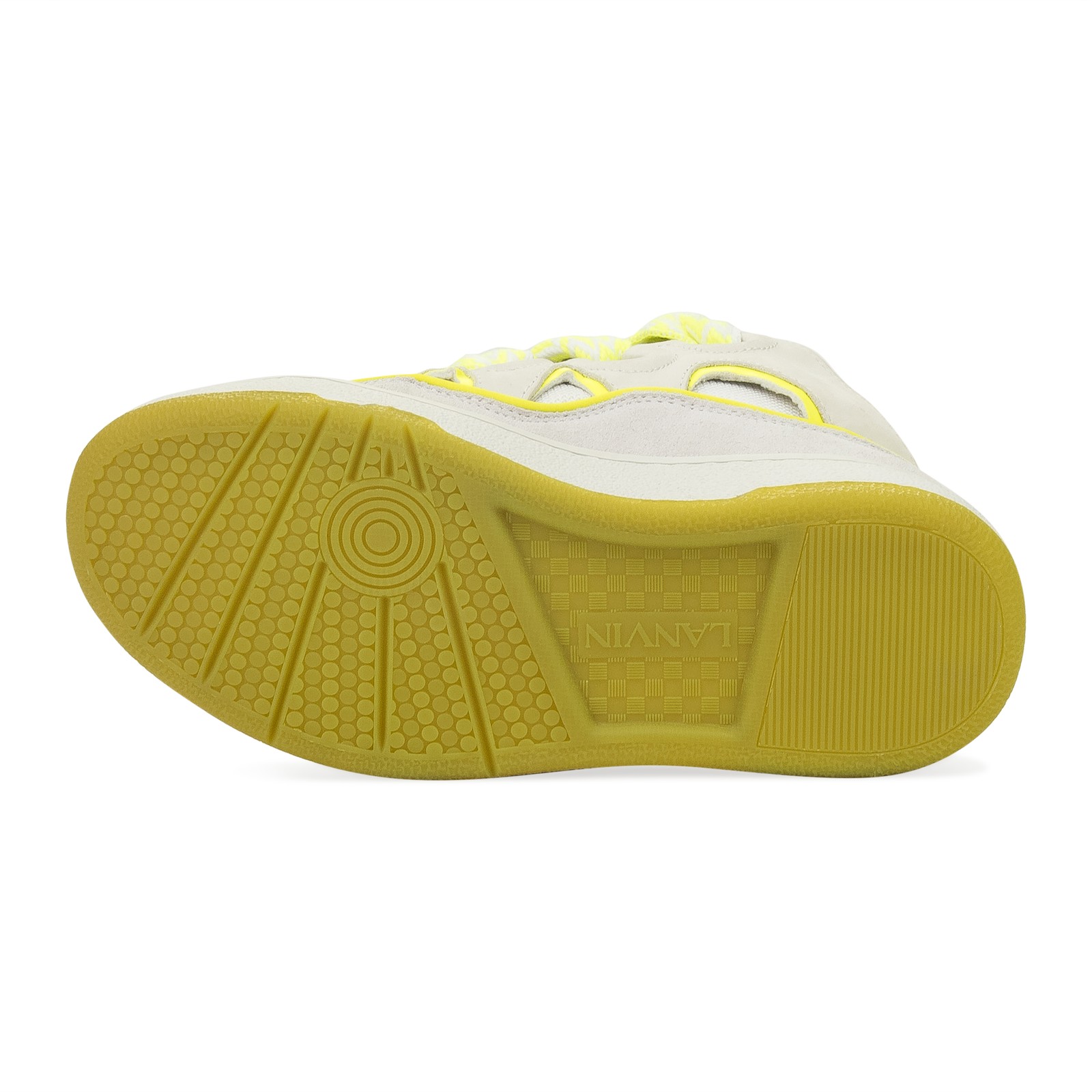 NIB LANVIN WHITE/FLOURESCENT YELLOW BASKETS CURB SNEAKERS SIZE 35 $970
