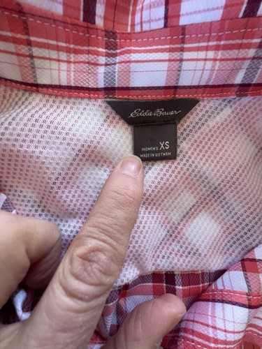 Eddie Bauer Hemd mit Knopfleiste rosa kariert Damen XS Angeln Wandern Rollriegelärmel - Bild 7 von 9