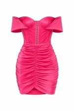 PrettyLittleThing Shape Hot Pink Satin Ruched Bodycon Dress Corset NWT Size 4