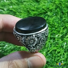 Natural Red Blood Yemeni Agate Aqeeq Akik 925 Sterling Silver Ring For Men Us 12