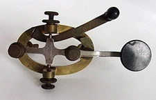 JH Bunnell Telegraph Key Legged Cast Brass Base, Steel Lever, w/Wing Nuts