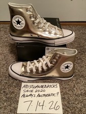 DS Converse Chuck Taylor All Star Hi Top Metallic Light Gold White Women Sz 6.5