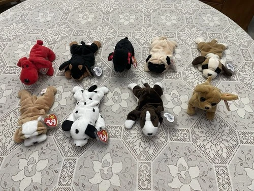 Lot Of 9  Dog Themed Vintage TY Beanie Babies Retired . In Excellent Condition.