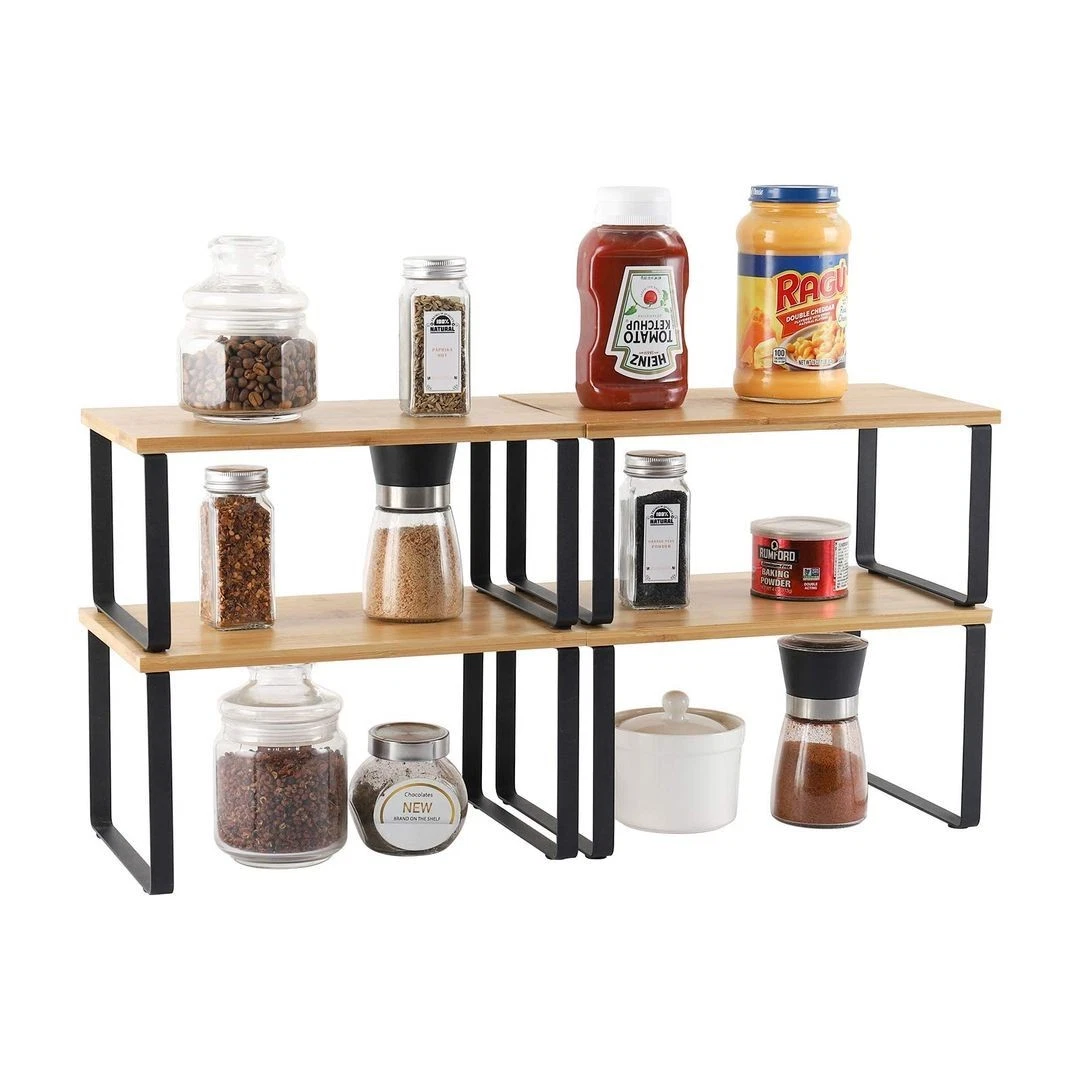 Nandae 4-Pack Bamboo Kitchen Shelf Organizer for Cabinet, Expandable & Stackable