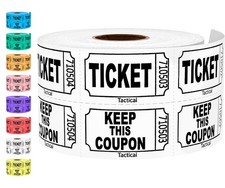 500 Raffle Tickets, White 1 of 8 Colors , Double Roll, Ticket for Events, En...