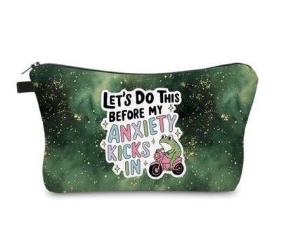 Green Black Pink Multicolor Zipper Makeup Bag Frog Let's Do This Before Anxiety