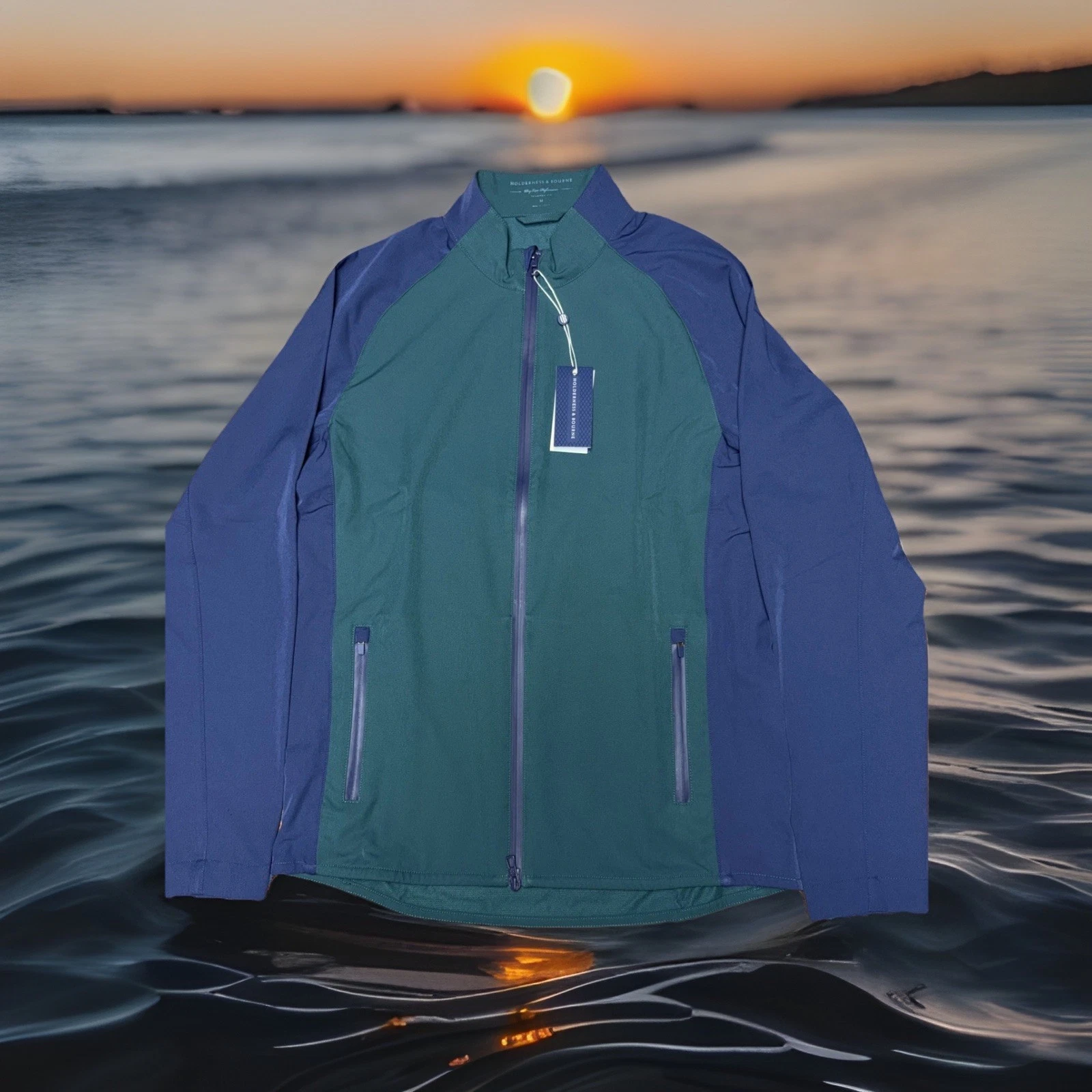 Holderness Bourne Hyde Jacket Mens M Blue Green Dry Luxe Perf Golf Full Zip