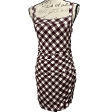 Urban Outfitters Clair’s Brown Checkered Ruched Mini Dress Sz Medium Square-neck