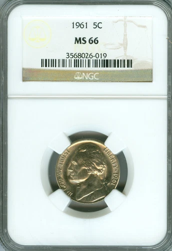 1961 JEFFERSON NICKEL NGC MS66 2nd Finest Grade .