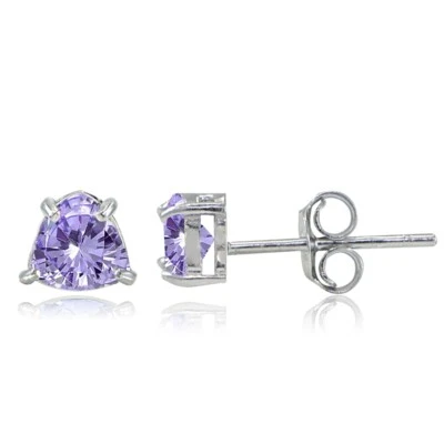 Sterling Silver Amethyst Trillion-Cut Stud Earrings - Image 1 of 4