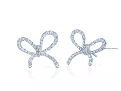 Colorless White Lab-Created 0.50CT Diamonds Promise Ribbon Knot Women's Earrings